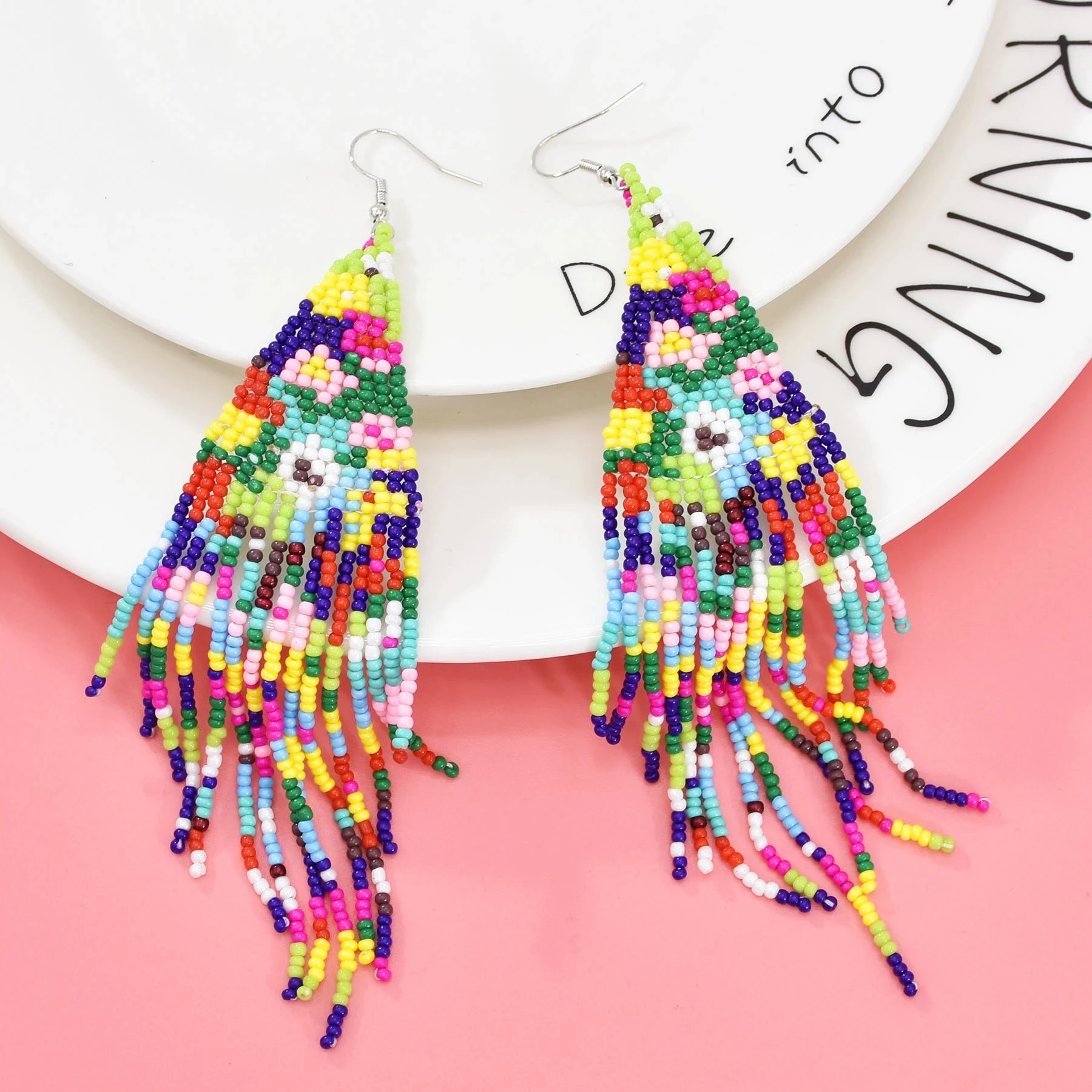 Bohemian Color Seed Beads Dangle Drop Earrings For Women African Bride Wedding Long Tassel Gypsy Ethnic Tribal Vintage Jewelry