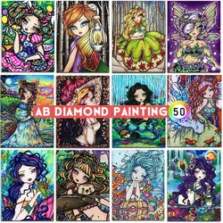 AB Diamond Painting Colorful Embroidery Cross Stitch Cartoon Girl Set 5D DIY Anime Lady Mosaic Beautiful Beauty Home Decor