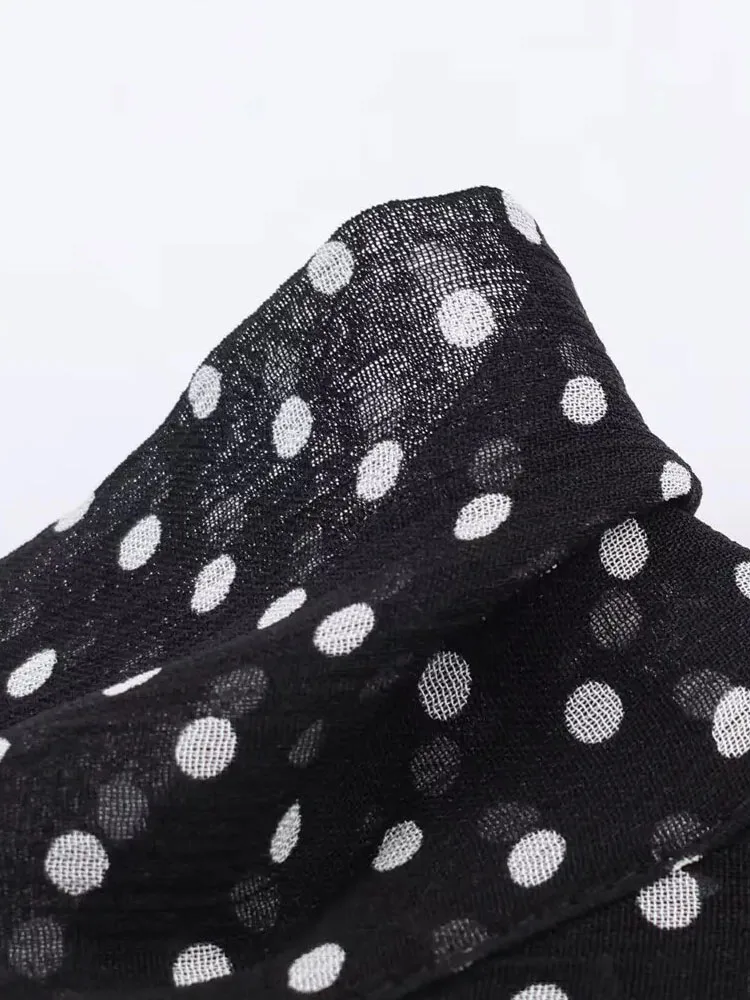 

HH Woman Summer Fashion Long Sleeves Bow Decoration Shirt+ Polka Dots Pleated Decoration Long Skirt Female Casual Two Piece Set