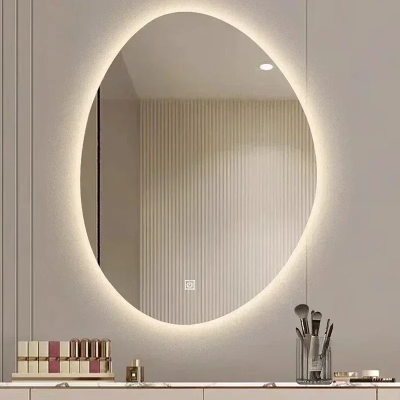 Luxury Irregular Bath Mirrors Luminous Defogging Smart Bathroom Mirrors Home Bathroom Makeup Mirror Wall Mounted Art Mirrors