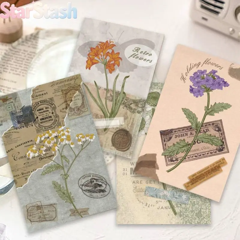 30pcs Vintage Postcard Wall Collage English Newspaper Floral British Style Cards Retro Aesthetic Room Decor DIY Scrapbook