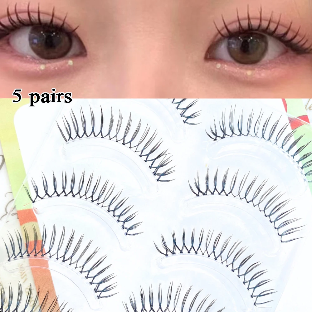 5 Pairs V-shaped False Eyelashes Transparent Stem Soft Natural Eye Lashes 3D Effect Magnify Eyes Eyelash Extension Makeup Tools