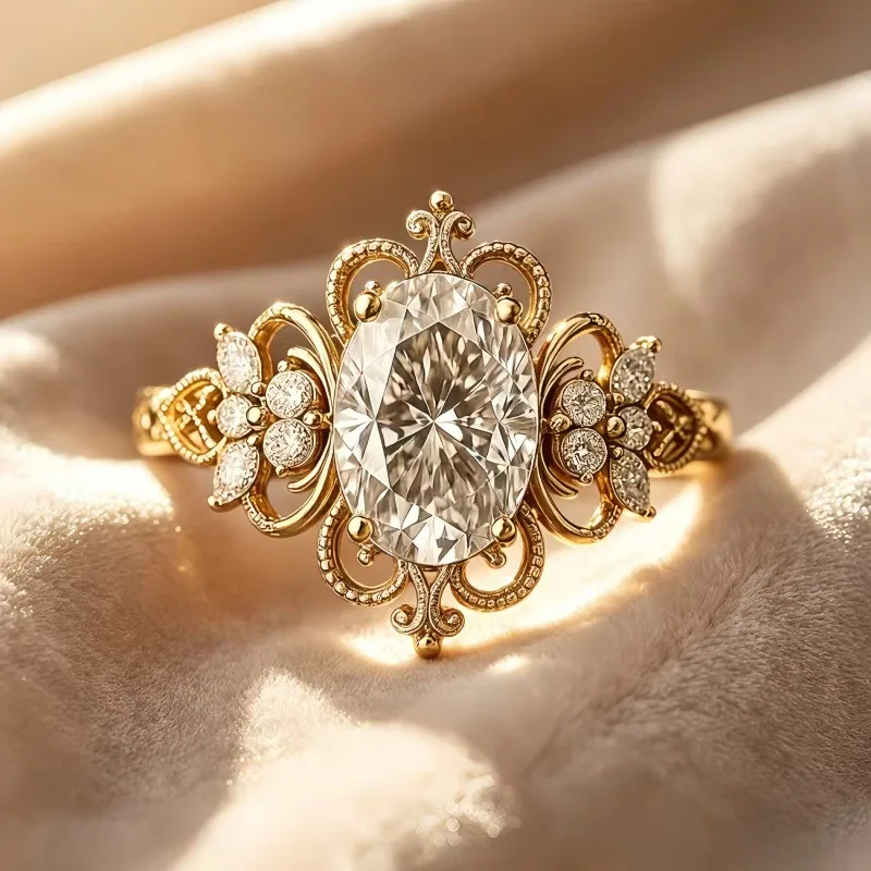 Full Paved Cubic Zircon Court‑Style Lace Ring Luxury Elegant Women Statement Ring Versatile High‑Grade Fashion Jewelry Gift