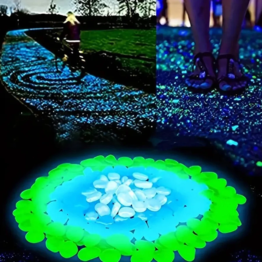 100pcs Luminous Stone Garden Fish Tank Aquarium Landscape Artificial Fluorite Fluorescent Luminescent Pebble Cross border Colore