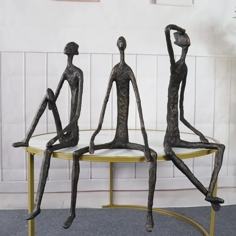 Creative Abstract Metal Human Sculpture Cast Iron Black Person Desktop Ornament Living Room Decoration Artist Modern Home Decor