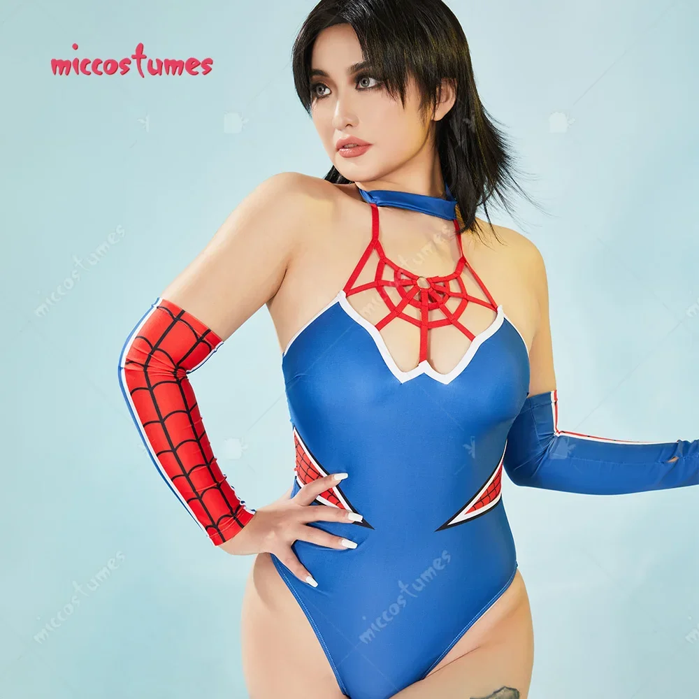 Miccostumes Women's Halloween Gothic Punk Style Swimsuit Spider Bodysuit Bathing Suit and Sleeves for Halloween Cosplay Costume image 5