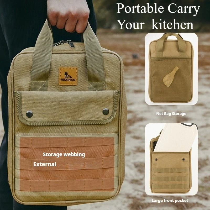 

Camping Cookware Organizer Bag -Oxford Fabric w/ Wet Dry Mesh Pockets | Portable Storage for BBQ Utensils, Knives, Cutting Board