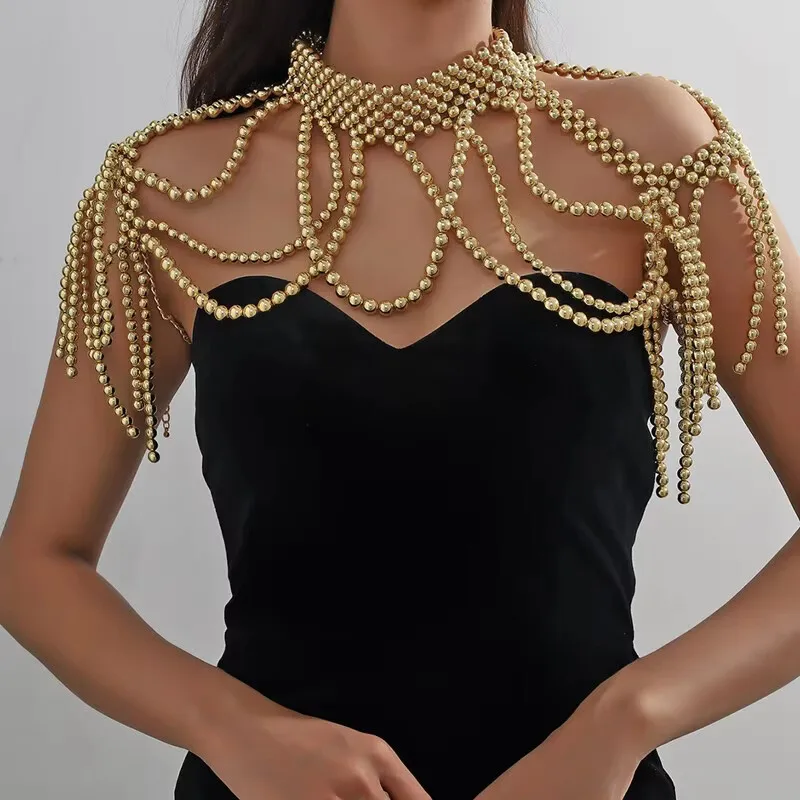 1SET shawl body jewelry beads chest for women fashion party shoulder chain dresses gold black white