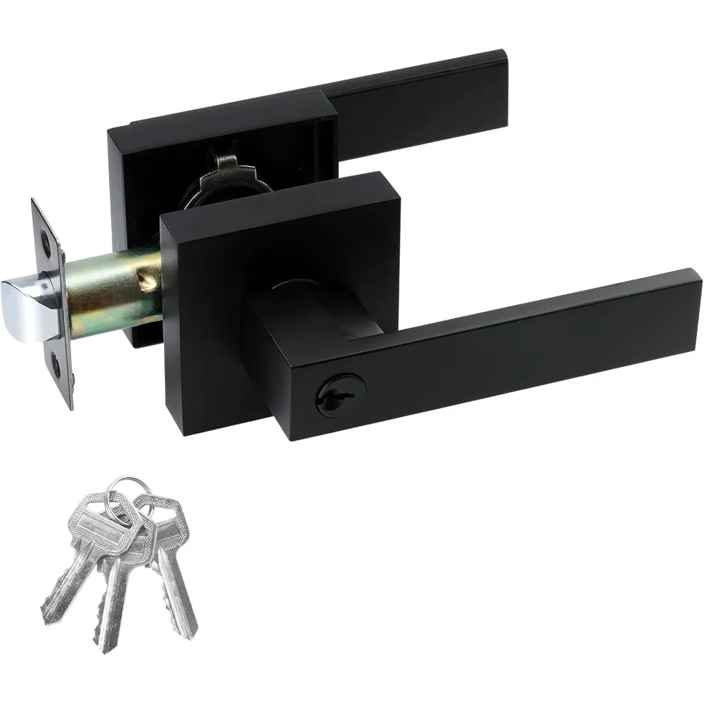 

JO.KO Entry Door Lock Set, Square Door Lever for Bedroom, Passage Door Privacy Locking Interior/Exterior Entry Door Knob/Heavy D