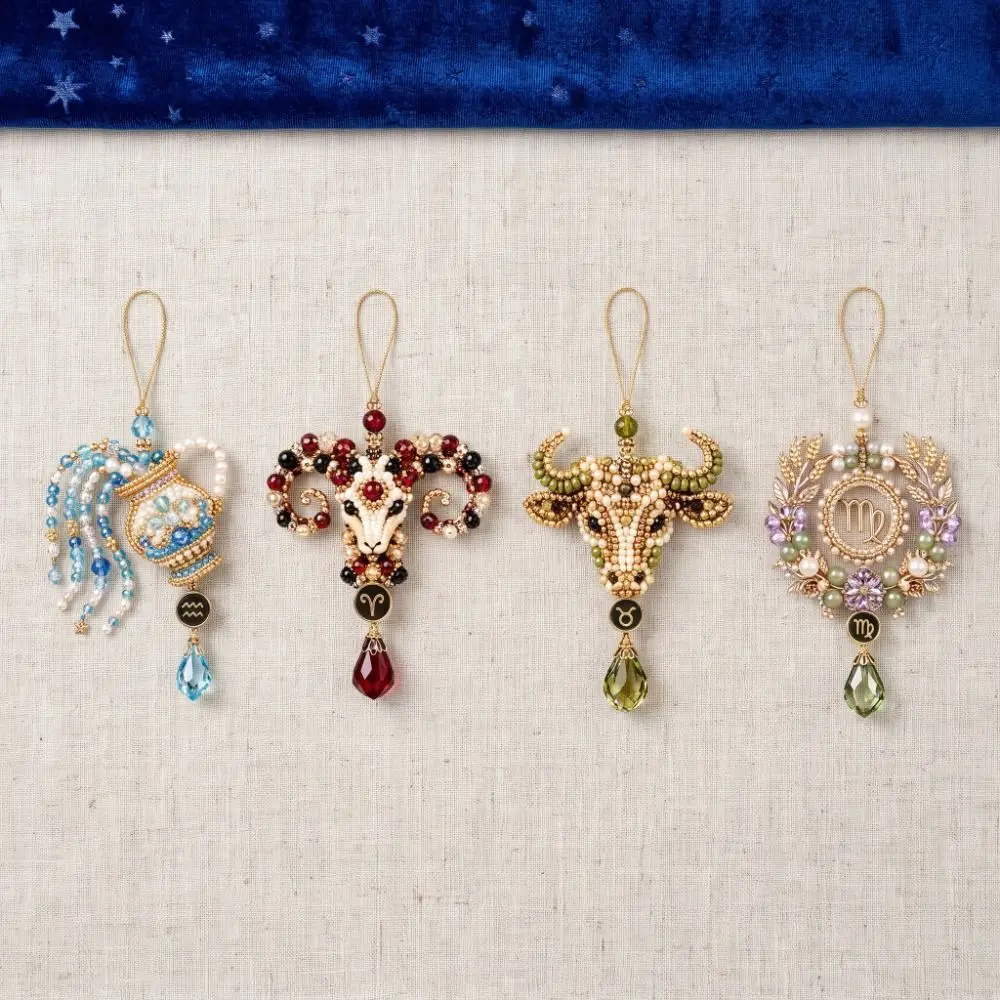 Handmade DIY Beaded Pendant Kit Creative Craft Hanging Decor 12 Zodiac Ornament Making Kit Interaction Light Luxury