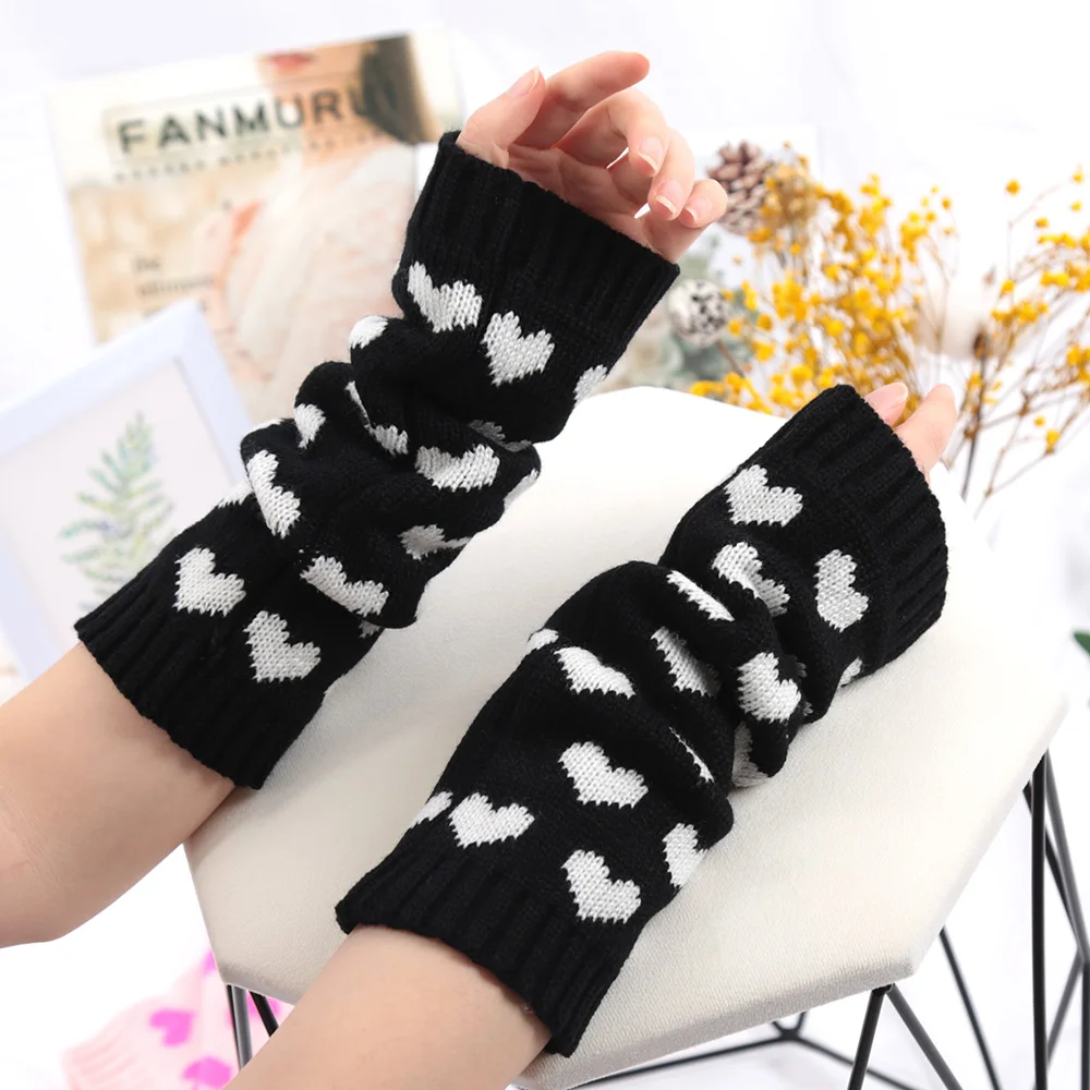 1 Pair Women JK Gloves Japanese Kawaii Lolita Arm Sleeve Girl Arm Crochet Knitting Gothic Heart Warm Fingerless Warmer Gloves