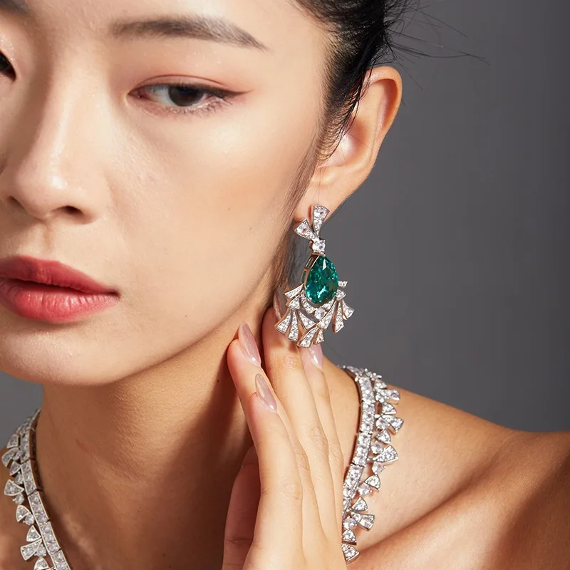 EYER Top Grade Temperament AAA Zircon Drop Necklace Earrings For Women Luxury Wedding Evening Dress Jewelry Set