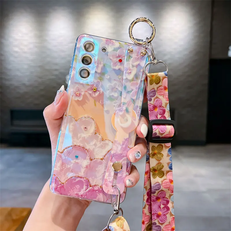 حافظة فاخرة IMD على شكل زهرة معصمه لهاتف سامسونج S 23 21 22 24 Plus S25 Ultra لهاتف Galaxy A 14 54 34 A16 A56 حافظة لامعة #4