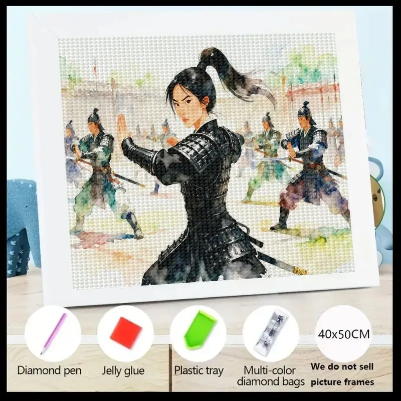 

1PC 5D DIY Full Drill Diamond Painting Kit, Ancient Chinese Female Warrior Art, Martial Arts Heroine Action Scene, Large 40x50CM