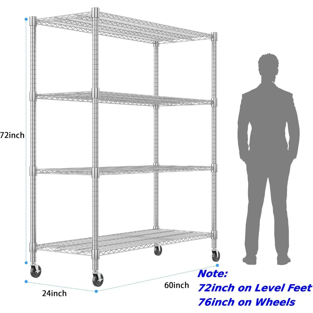 4 Tier Heavy Duty Metal Shelves Storage Racks Commercial Adjustable Wire Shelving Unit for Business Customized Organization