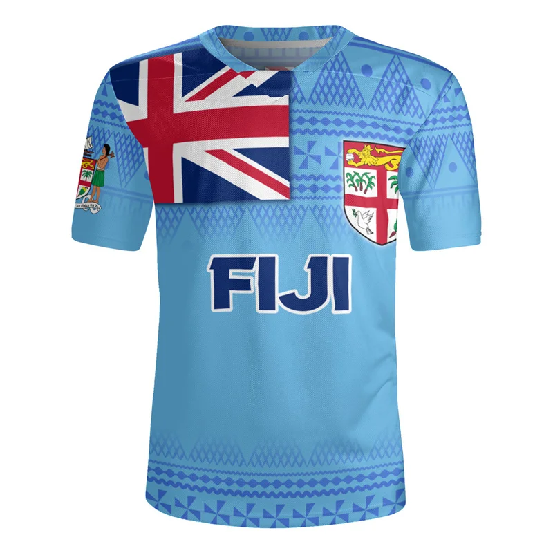 3D The Republic-of Fiji Flag Printing V Neck T Shirt Fiji Rugby-Jersey Emblem Graphic V neck T Shirts For Men Fashion Tee Shirts