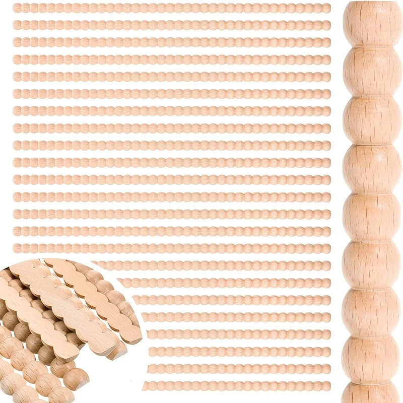 8pcs/set Unfinished Beaded Wood Trim Molding, Half Round Pearl Bead Wooden Sticks for DIY Home Wall, Door, Cabinet & Shelf Decor
