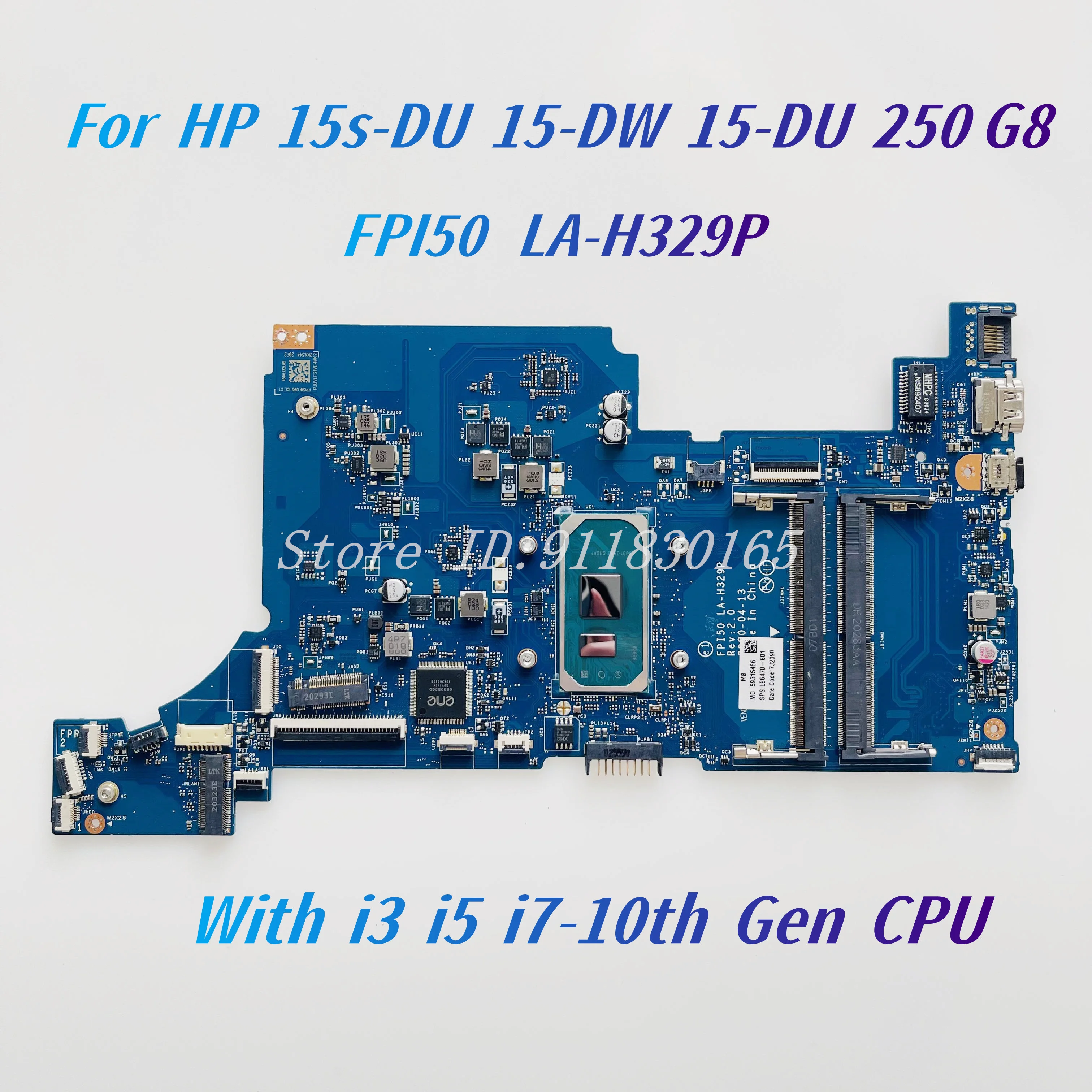 FPI50 LA-H329P For HP Pavilion 15S-DU 15-DW 15-DU 250 G8 Laptop Motherboard With i3 i5 i7-10th CPU DDR4 L86470-601 L86465-601