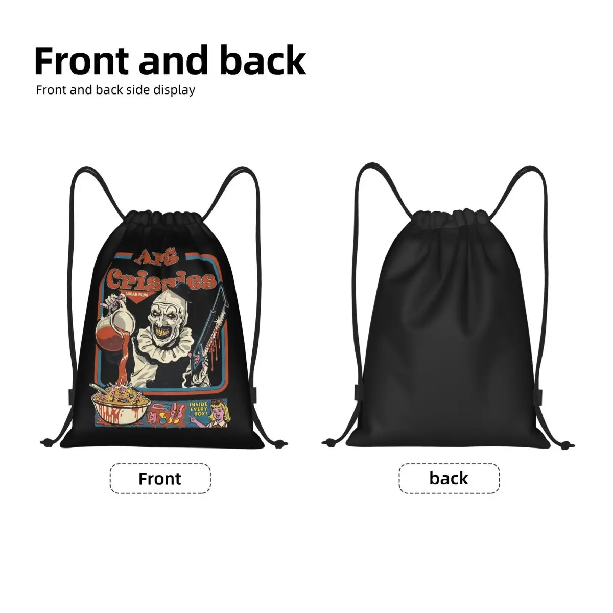 Art Crispies Terrifiers Halloween Drawstring Bag Women Men Foldable Sports Gym Sackpack Shopping Storage Backpacks