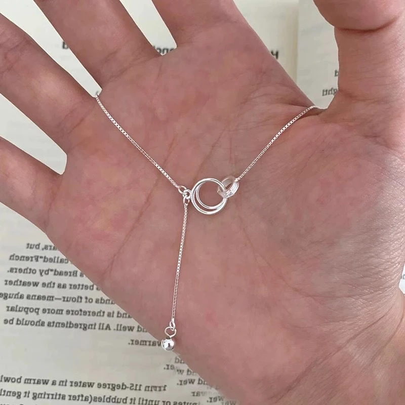 New 925 Sterling Silver Round Zirconia Necklace Charm Quality Geometric Shape Pendant Choker Women Wedding Jewelry Wholesale