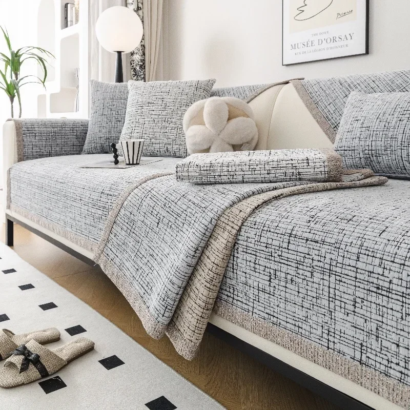 EIFLOY-Chenille Couch Cover, 2, 3 Seater, Anti Slip, Sofa Slip Cover, Armchair Furniture Protector, Simple Sofa Cushion