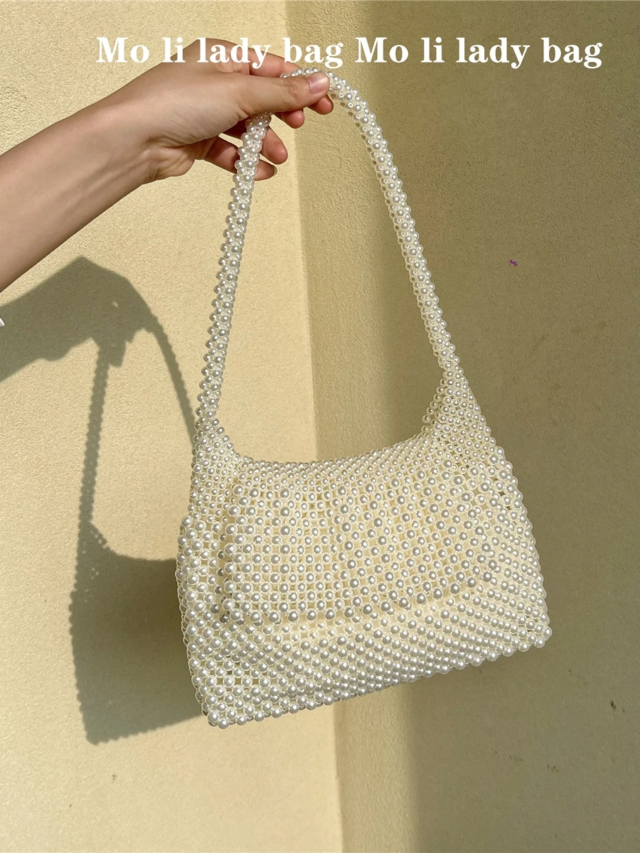 

Retro Pearl Small Handbag Casual Underarm Bag Beaded Trendy Compact Size Ladies Purse Fashionable Versatile Shoulder Bag