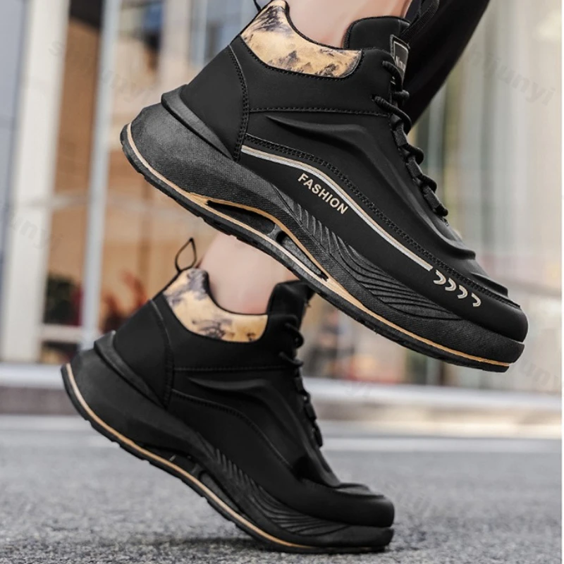 

Мужские высокие кроссовки, осенний тренд, удобная износостойкая повседневная обувь на платформе, увеличивающая рост, нескользящие кроссовки на шнуровке