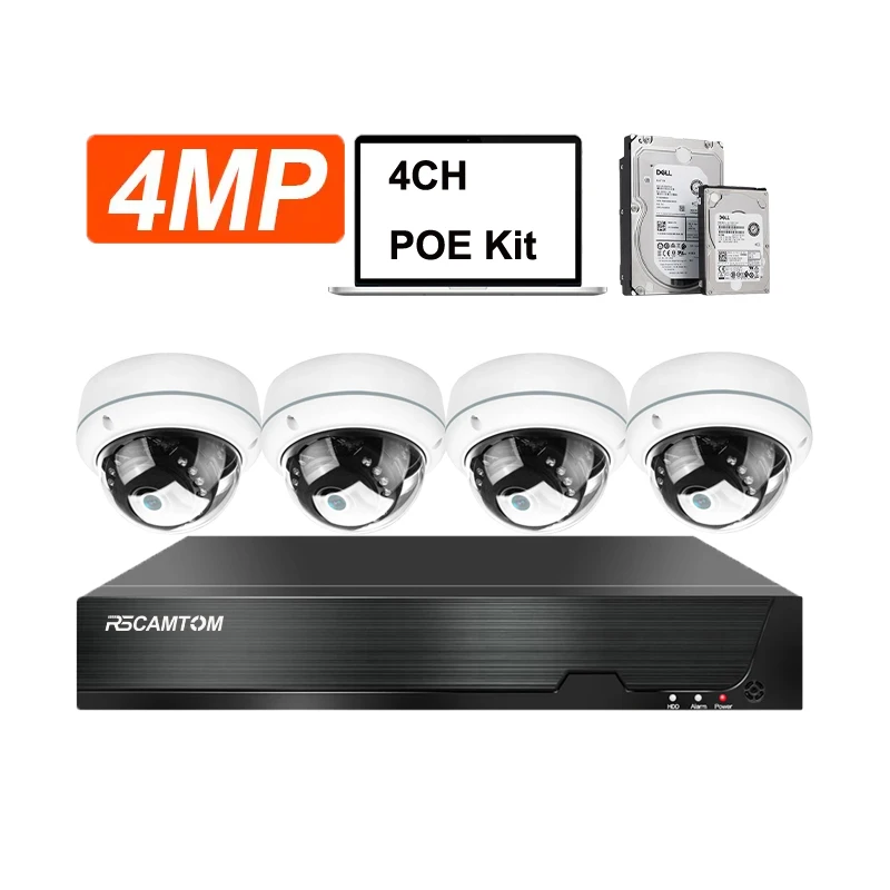 Rscamtom 4CH Poe Nvr Camera System Explosion Proof Dome Monitoring Voice Alarm Cctv Camera System For Home
