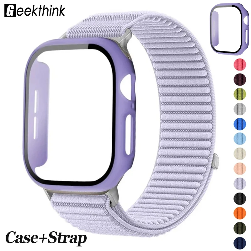 Nylonarmband + Hülle für Apple Watch 38-40-41-42-44mm 45mm 46mm Displayschutzfolie Schutzhülle iWatch 11 10 8 7 9 6 SE 5