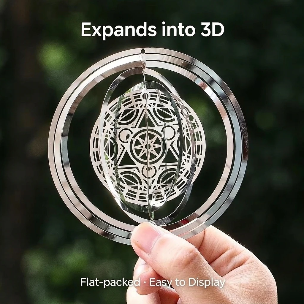 10cm 3D Wind Spinner Stainless Steel King Solomon Septagram Magic Array Kinetic Hanging Chime Sacred Geometry Garden Decor
