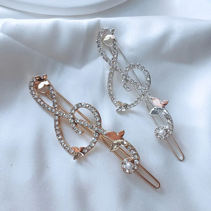 Lovely Alloy Crystal Note Hair Side Clips Hairpin for Women Girls Headband for Wedding Party Hair Accessories Headwear Ornament