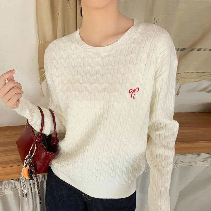 

Casual Black O-Neck Knitted Sweater Women Pullovers New Long Sleeve Knit Sweater Pullover Women Tops Sueters De Mujer 2025 Q1760