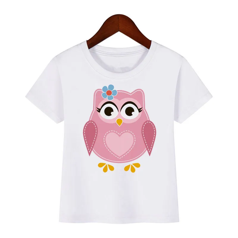 Camisetas divertidas con estampado de búho y Animal de dibujos animados para niños, camiseta blanca de manga corta para niñas, ropa encantadora para