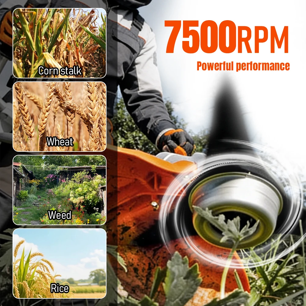 TUNGFULL 52CC 2-Stroke Gas Brush Cutter 7500RPM Weed Wacker Backpack String Trimmer for Home Garden Lawn Maintenance