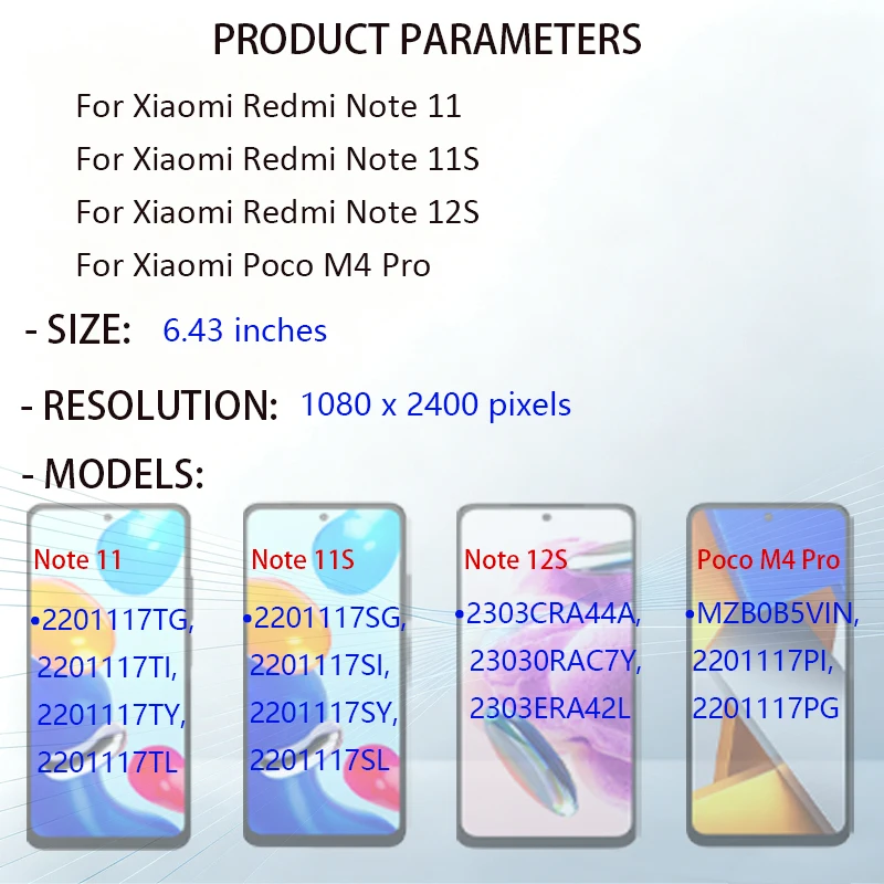 For Xiaomi Poco M4 Pro OLED LCD Touch Digitizer Screen Spare Repair Display Parts For Redmi Note 11 11s 12s Replacement Assembly