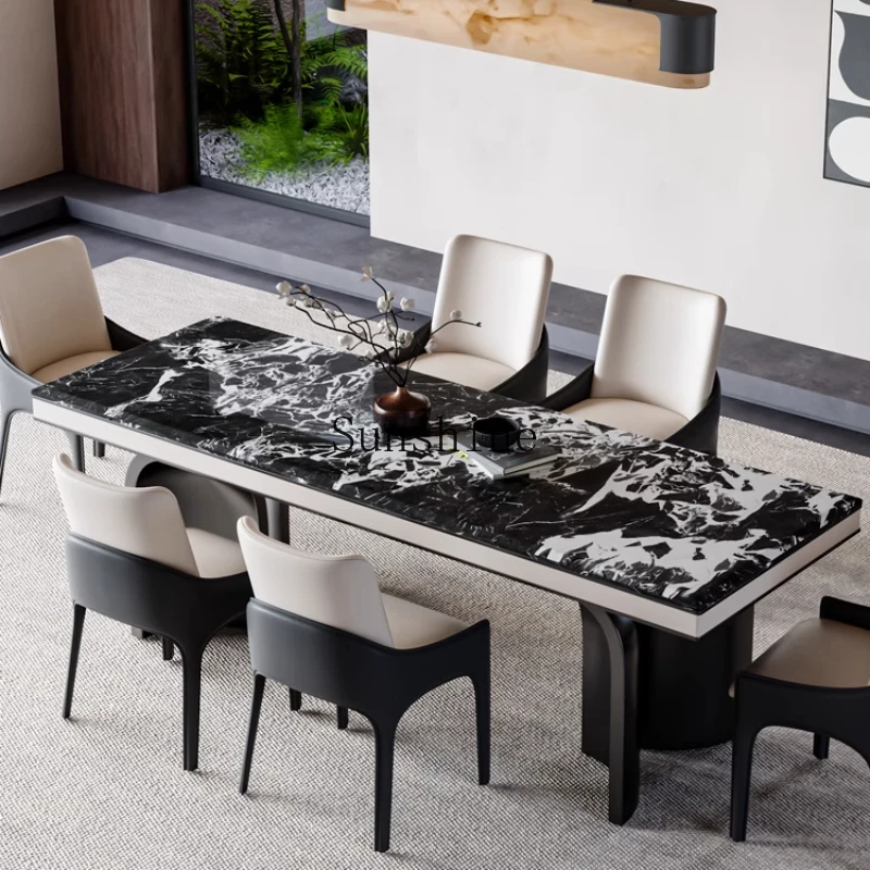 

Marble dining table light luxury high sense rectangular modern living room home wood dining table