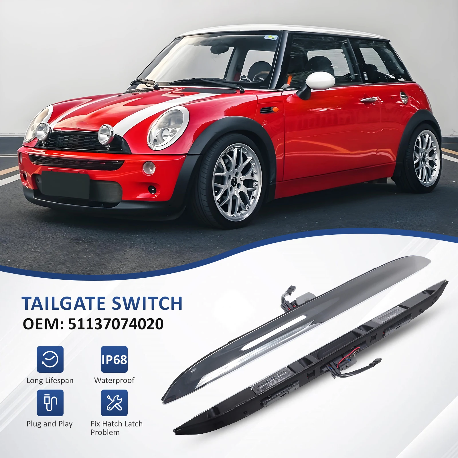 51137074020 1 Stück Heckklappengriff mit Lampe für BMW Mini Cooper R50/R52/R53 2002-2008 Neuer Heckklappengriff mit Licht Großhandel – Detail 2