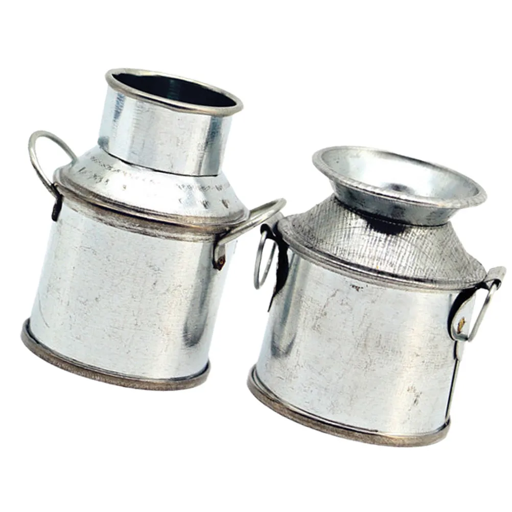 

2Pcs Miniature Milk Can Jug Tiny Iron Buckets Small Flower Vase Home Decor Mini House Accessories Mini Metal Buckets for Desktop