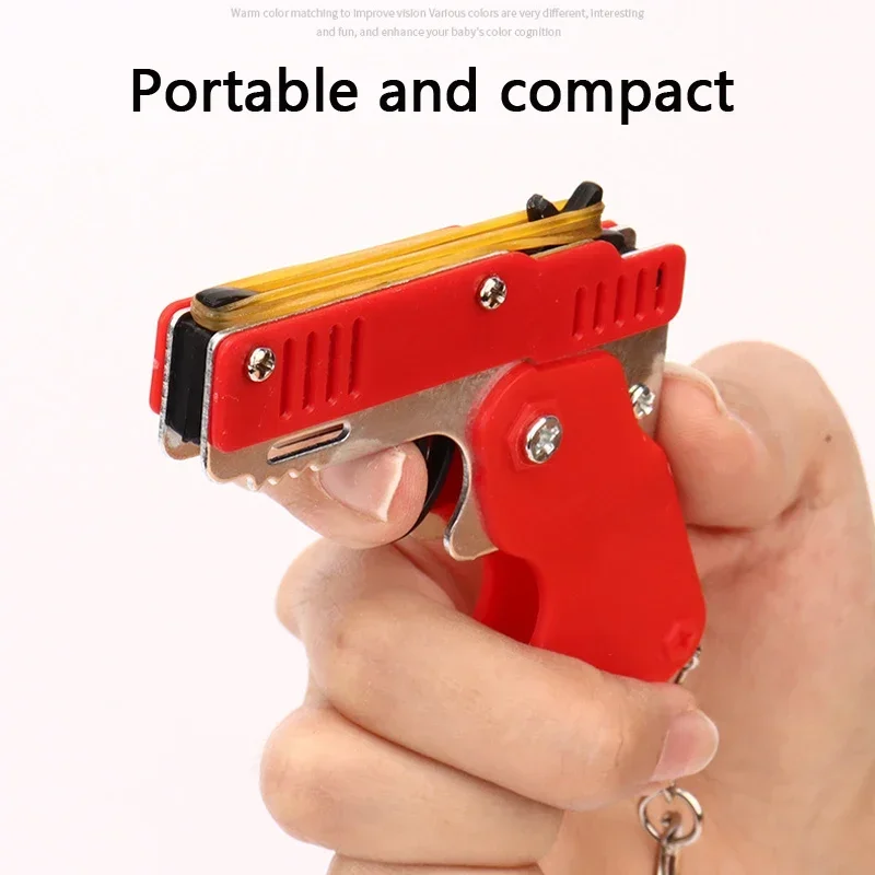 Keychain Gun Rubber Band Shooter 60 Pcs, Mini Fidget Toy Gun for Kids, Outdoor Party Favors Holiday Birthday Gift for Boys