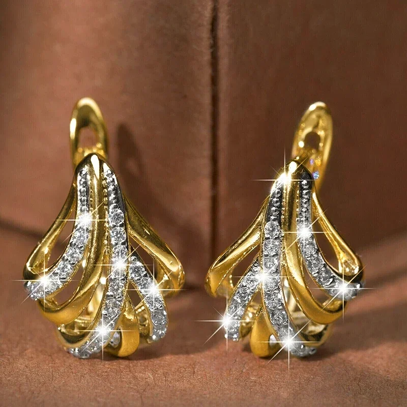 Huitan Gorgeous Opulent Hoop Earrings for Women Delicate Bright Cubic Zirconia Ear Accessories Exquisite Wedding Bridal Jewelry
