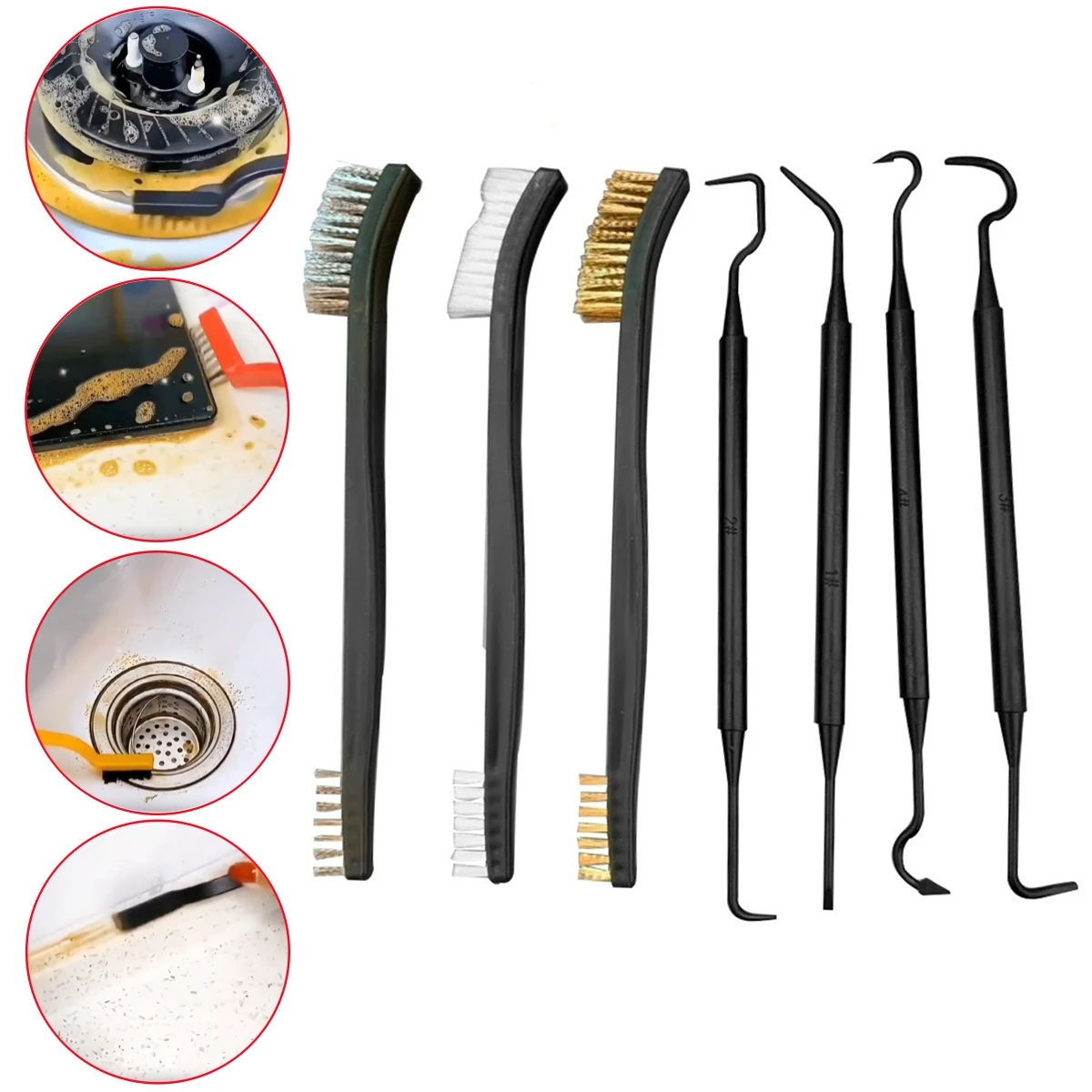 1 Set 3/4/7Pcs Double-Heads Mini Wire Brush Stainless Steel Copper Nylon Brush for Kitchen Cleaning Decontamination Rust Removal