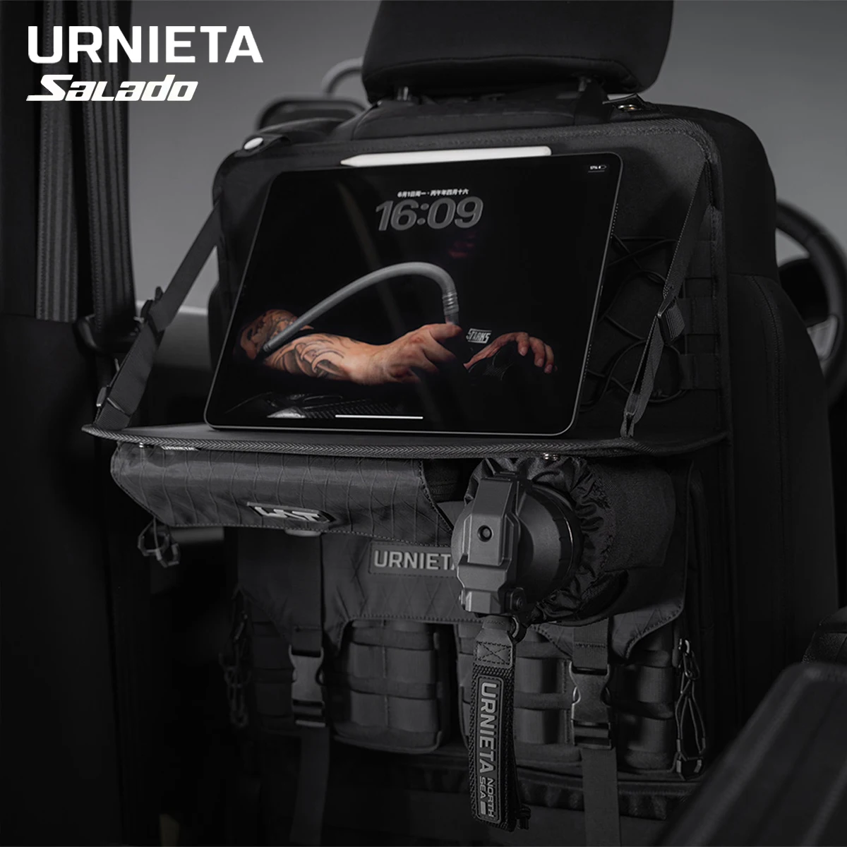 Urnieta Salado Seat Back Organizer – with Fold-Out Table, X-PAC Waterproof Material, Expandable Pouch