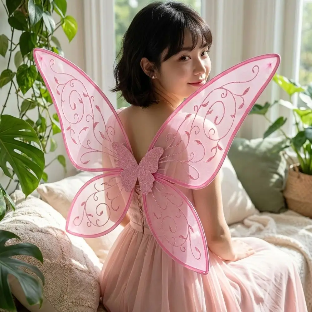 Organza Fairy Butterfly Wings Sparkle Handmade Craft Butterfly Princess Wings Elastic Straps Party Wings Christmas Gift