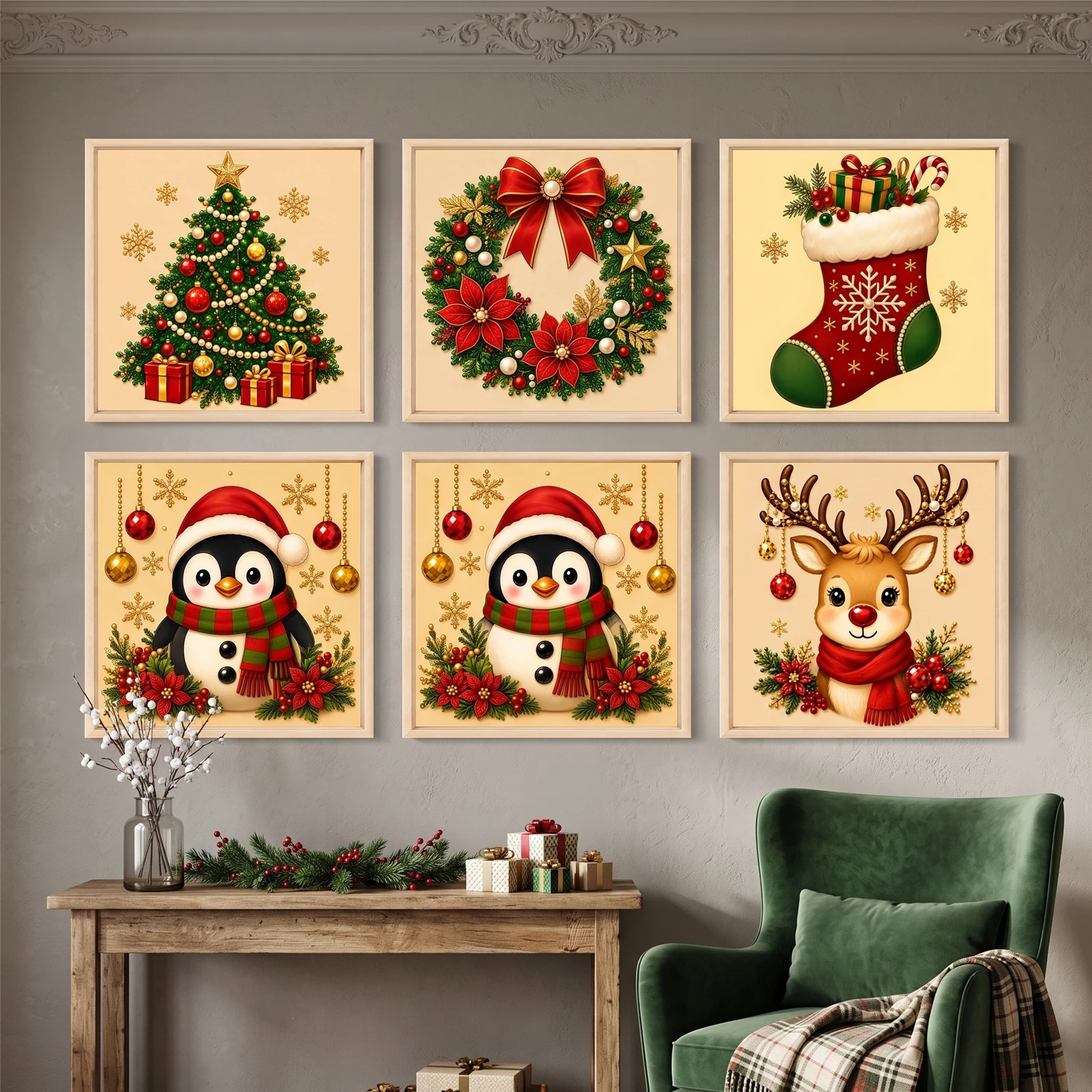 14CT Cross Stitch Kit Christmas Stamped Embroidery 30x30cm Holiday 2 Strand Cotton Thread Needlepoint Full Set