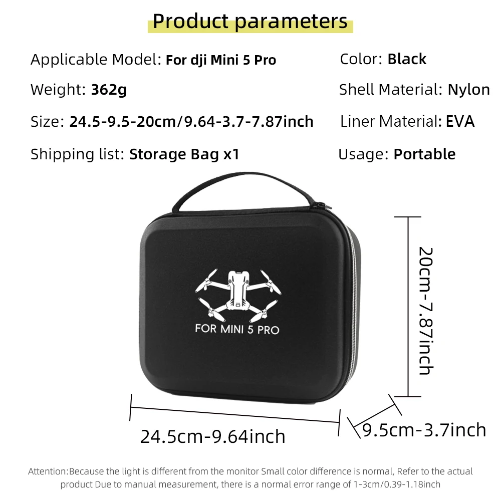 حقيبة حمل لـ DJI Mini 5 Pro، حقيبة تخزين للسفر، صندوق غطاء حماية من النايلون المقاوم للماء، وحدة تحكم RC N3 وملحقات الطائرة بدون طيار