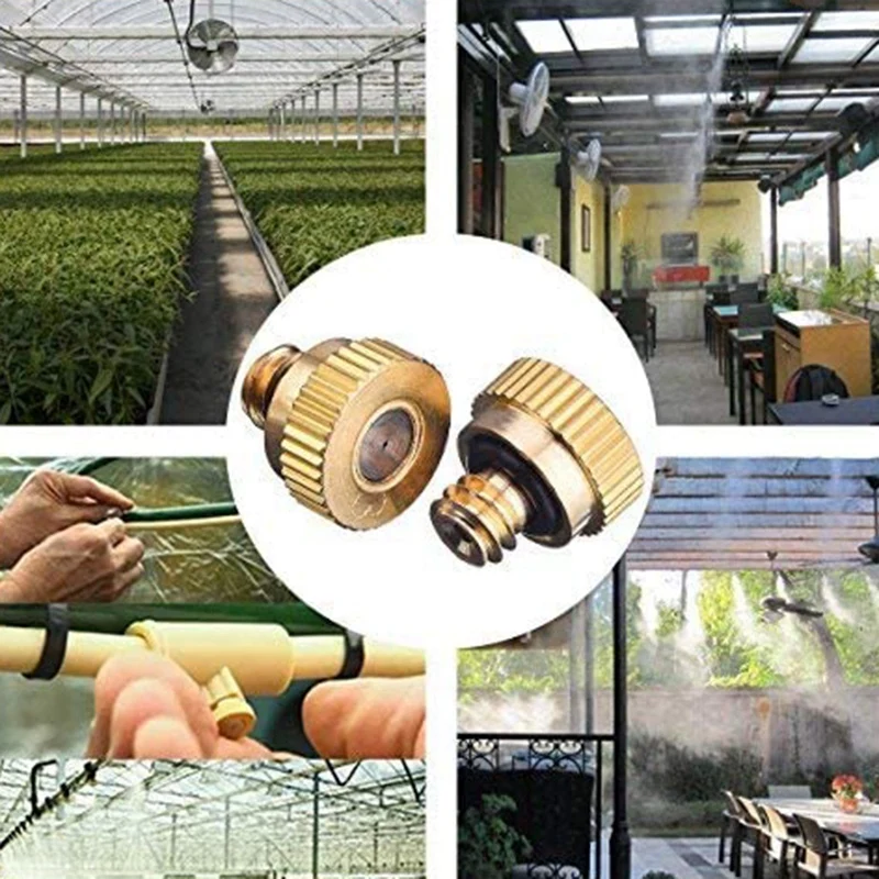 BHBD-20 Pack Brass Misting Nozzles Tees, Dust Control Mist Nozzle Sprinkler For Outdoor Cooling System 0.3 Mm