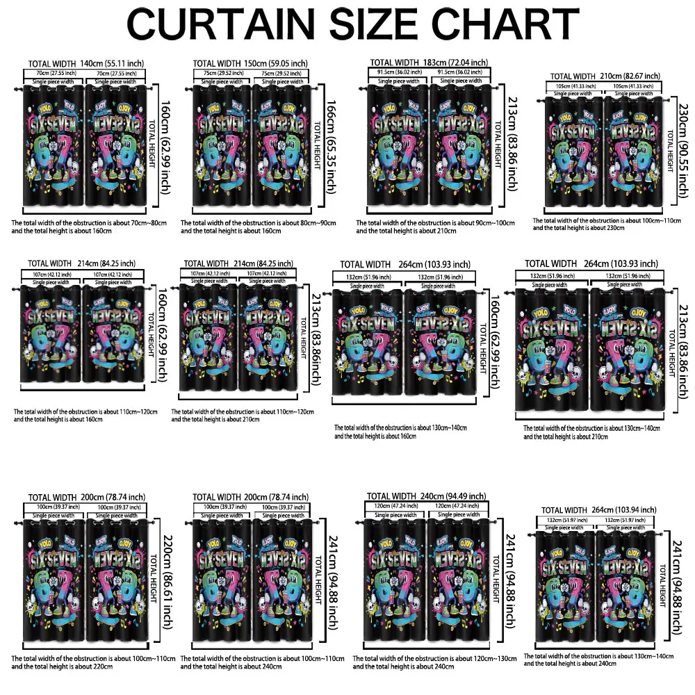2 Panels 90g Brushed Fabric Curtains Street Hip Hop 67 SIX SEVEN YOLO Print Window Drapes for Bedroom Living Room