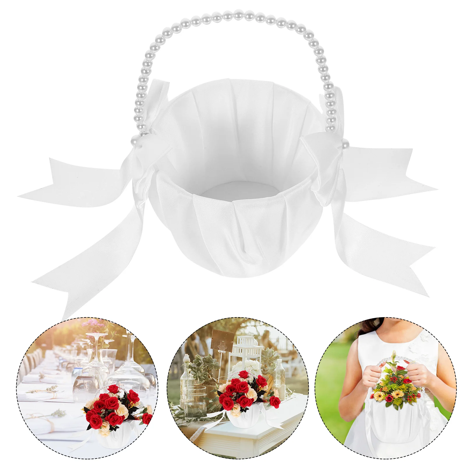 

Elegant Wedding Flower Flower Girl Basket With Handle Portable Petal Candy Holder Small Handheld Basket For Wedding Party