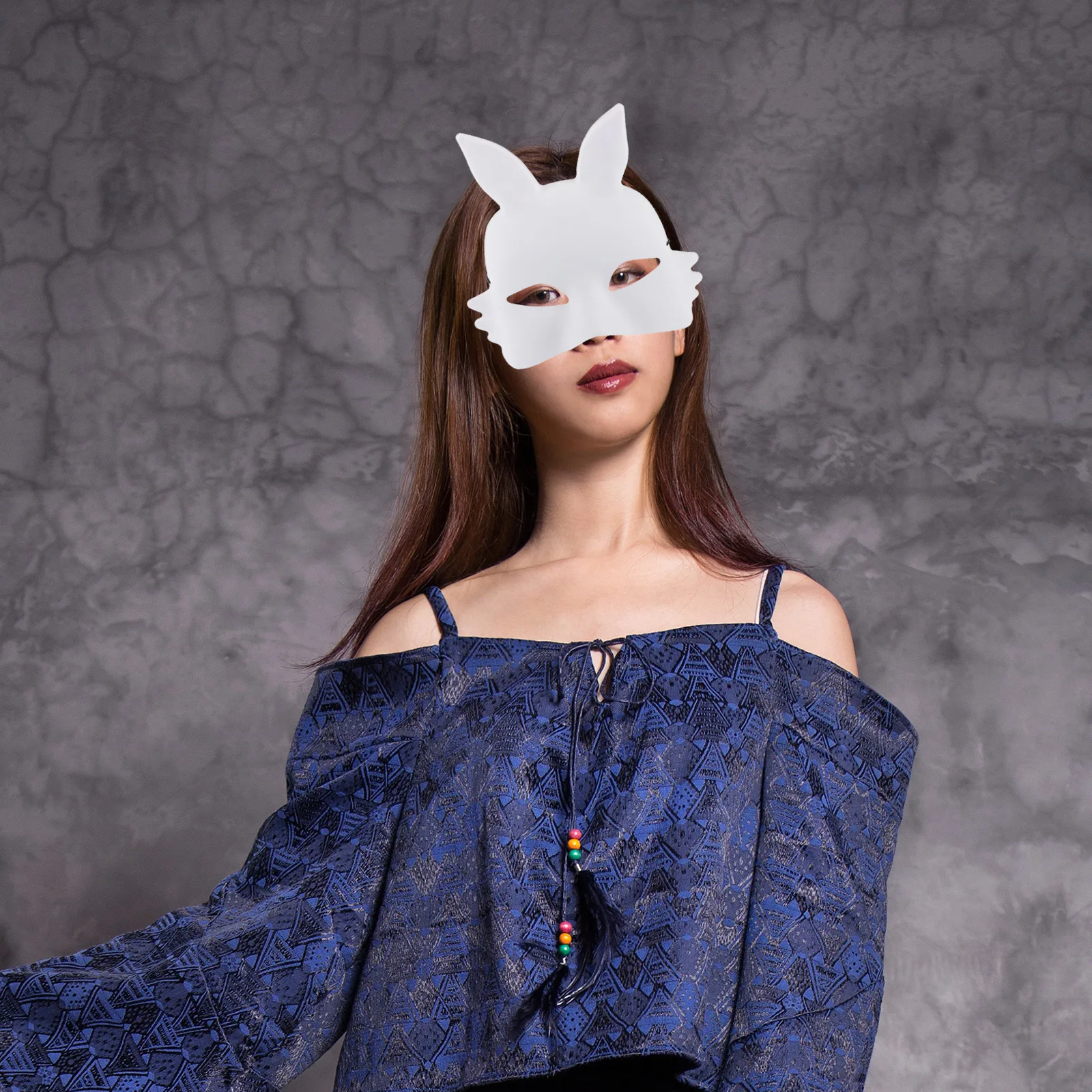 

2Pcs White Rabbit Mask Blank Half Face DIY PVC Painting Halloween Bunny Masquerade Costume Accessory PVC Rabbit Mask