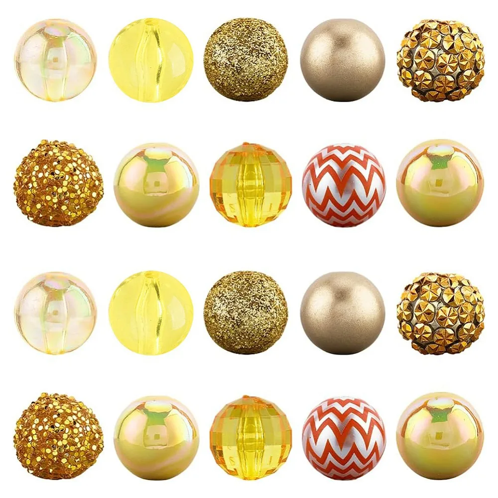 

20Pcs 10 Styles Acrylic Resin Beads Sets Round Gold 20~20.5x18.5~19.5mm Hole: 2~3mm 2pcs/style
